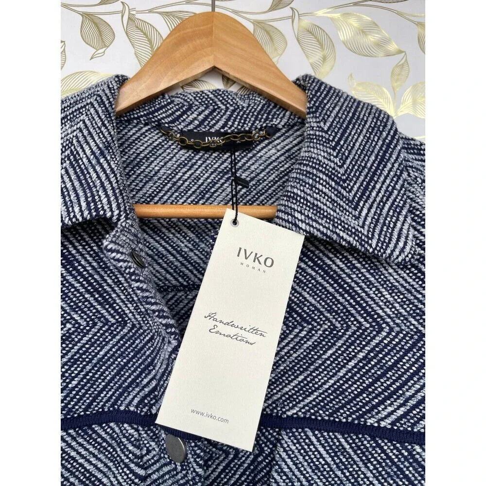 NWT IVKO Stone Blue Cotton Jacket 36 | Boutique Knitwear | READ - Minor Flaw